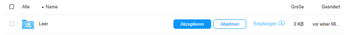 Screenshot aus der MagentaCloud Anwendung: Empfangene Freigabe sichern.
